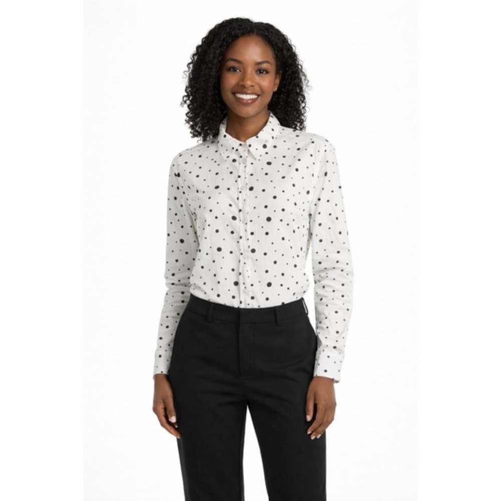 United Colors of Benetton Polka Dot Button Down Shirt‎ White Black L 80-20